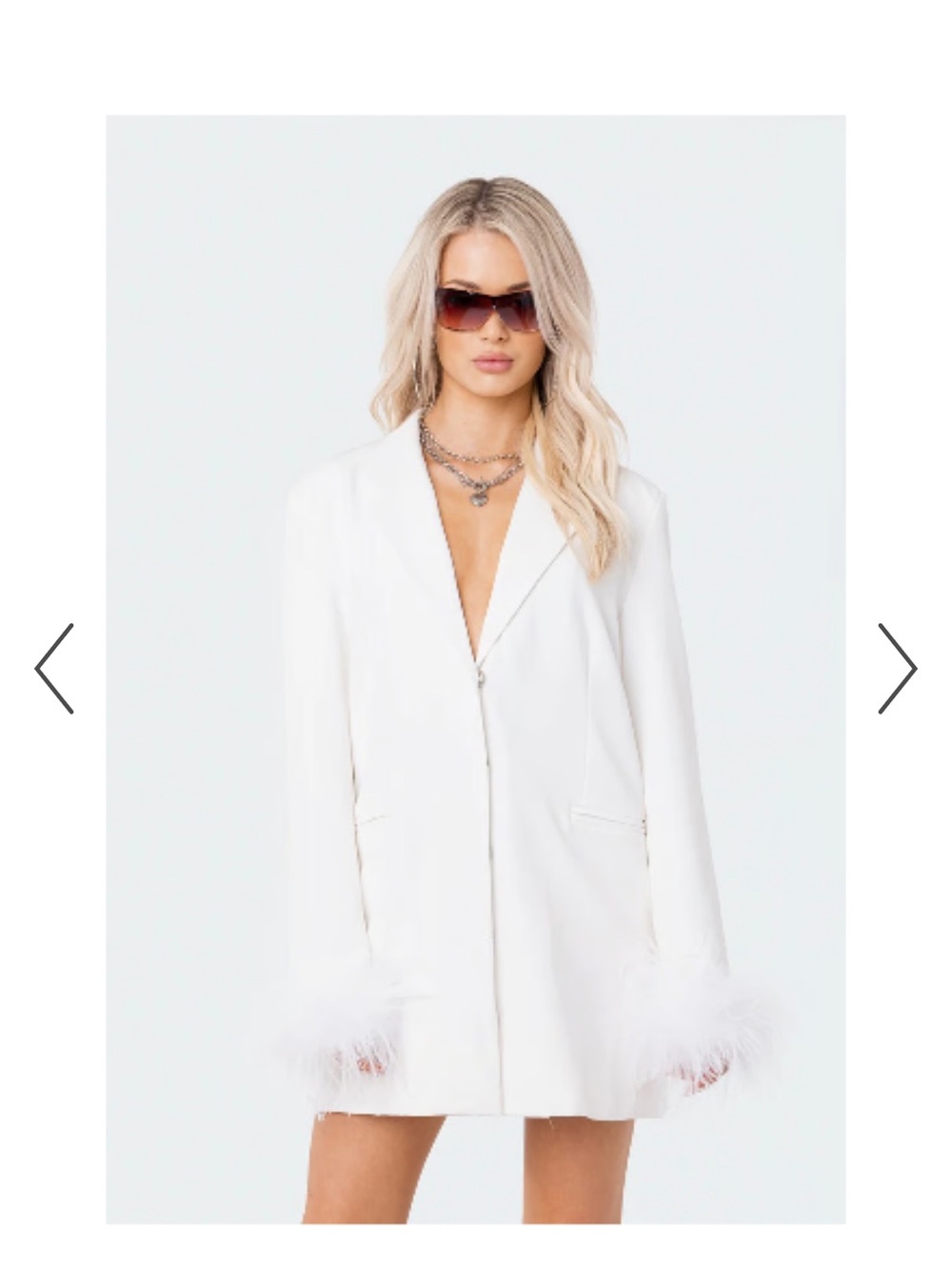 Edikted White Feather-Cuff Blazer Jacket